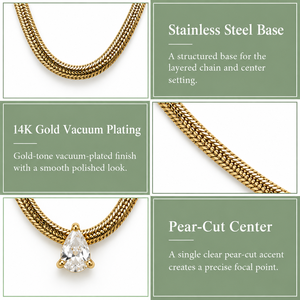 Collier pendentif chaîne serpent plaqué or 14 carats pour femme avec zircon cubique taille poire, design minimaliste pour un usage quotidien - Product Image 3
