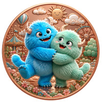 Koin Tembaga Murni 999 5 oz Seri Kartun Hewan Monster Kecil Warna-warni Relief Tinggi UV 3D Edisi Kolektor