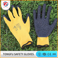 Gants de travail de sécurité à haute adhérence en polyester enduit de latex bleu froissé de calibre 13