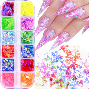 12 Grids 3D Sparkly Fluorescent Flakes Nail <b>Sequins</b> Paillette Nail Chunky Glitter Decorations Chameleon Nail Accessories - Product Image 1