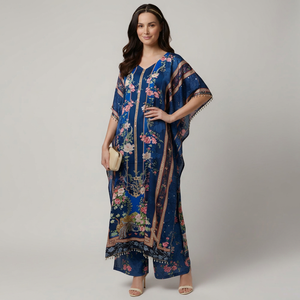 Robe longue kaftan pour femme en soie synthétique à plumes, coupe ample, élégante et discrète, idéale pour l'été, l'hiver, le printemps et l'automne - Product Image 1