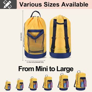 Sac à dos de lavage en nylon robuste avec poche en filet, imperméable, grande capacité, résistant aux déchirures, pour dortoir, appartement, buanderie, camping - Product Image 4
