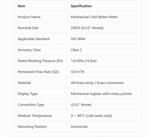 Medidor de Agua Mecánico DN20 ISO 4064 Clase C 1.6MPa Conexión de Latón Medidor de Agua Frí<span class=keywords><strong>a</strong></span> para Hogar e Industria - Product Image 6