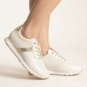 Zapatillas Deportivas Casuales Blancas Perforadas para Mujer <span class=keywords><strong>con</strong></span> Detalles Dorados, Zapatillas Deportivas Casuales Blancas Transpirables para Mujer, Zapatos Cómodos para Todo el Día - Product Image 4