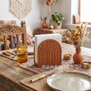 Porte-serviettes en bois massif, support de rangement de bureau en demi-cercle, style bohème, décoration de table de fête - Product Image 1
