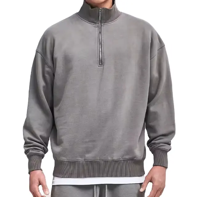 Hoge Kwaliteit Hot Selling Custom Heren Sweatshirt Heren Quarter-Zip Sweatshirt Hoge Rib Manchet Boxy 1/4 Rits Revers Sweatshirt