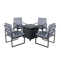 AJUNION Mobilier de jardin moderne en aluminium Table de foyer Ensemble de conversation Ensemble de meubles de patio 4 places avec table carrée pour foyer