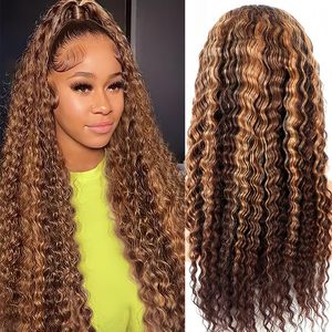Pelucas de Cabello Humano con Frente de Encaje 13x6, Ondas Profundas, Color Degradado # Pelucas de Cabello Rizado Ondulado sin Pegamento en Color Piano 4/27, Mezcla Rubio Miel - Product Image 4