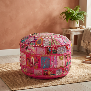 Housse de pouf ottoman vintage en patchwork indien Housse de tabouret de salon en tissu au design élégant - Product Image 3