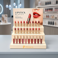 Présentoir à Rouge à Lèvres en Acrylique Personnalisé avec Base Étagée et Panneau Arrière, Organisateur de Brillant à Lèvres, Support de Maquillage et Cosmétiques en Gros
