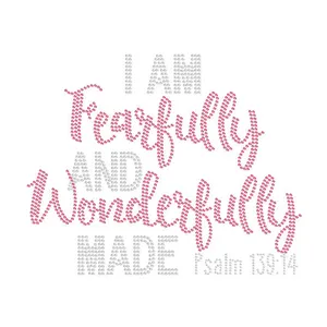 I Am fearly and wonderly Made-Cruz religiosa de Jesús, Cruz, biblia, Hotfix, Diamante de imitación ostentoso, Hierro en transferencia