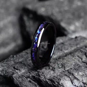 Poya đồ trang sức 4mm tím thạch anh tím màu xanh sỏi Inlay Đen Tungsten Nhẫn hợp thời trang cưới engagement kỷ niệm - Product Image 4