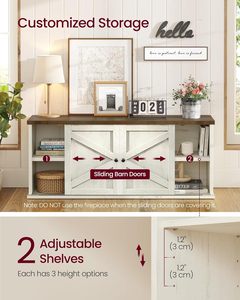 Meuble TV de style farmhouse 65 pouces avec foyer 18 pouces, <span class=keywords><strong>console</strong></span> multimédia télécommandée pour chambre et salon, construction en MDF - Product Image 5
