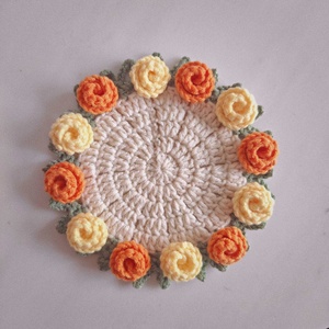 Finished Handmade <b>Rose</b> Bouquet coaster Wool Crochet Cup Into a Hand-held Bouquet Creative Gift Woven Flower coaster - Product Image 4