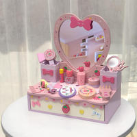 Commode en bois à simulation de cœur rose pour bébé, ensemble cosmétique éducatif, maquillage, coiffeuse, jouets de simulation pour filles
