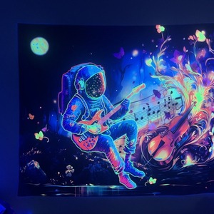 Tapisserie murale <span class=keywords><strong>psychédélique</strong></span> écologique réactive aux <span class=keywords><strong>UV</strong></span>, style hippie bohème gypsy, motif champignon, luminescente sous lumière noire - Product Image 3