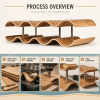Porte-bouteilles double couche en bois courbé, organisateur de table, style nordique moderne, écologique, durable, en bambou, pour restaurant