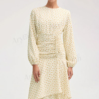 Abaya personnalisée 2026 à imprimé floral et fronces pour femmes musulmanes, robe longue modeste islamique à manches longues et à volants, en mousseline respirante