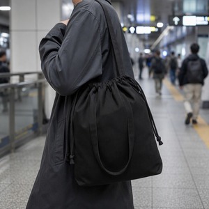 Sac fourre-tout en toile de coton noir personnalisé avec cordon de serrage, vente en gros OEM - Product Image 2