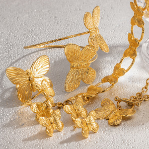 2026 High End PVD Gold Plated Butterfly Tassel Earrings 316L Stainless Steel Waterproof Butterfly Necklace Jewelry <b>Set</b> - Product Image 2