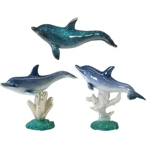 ทะเลมหาสมุทรเรซิ่นสีฟ้าขวดโลมาประติมากรรมสำหรับทะเลทะเลทะเลทะเลบ้านในร่มตกแต่ง - Product Image 1