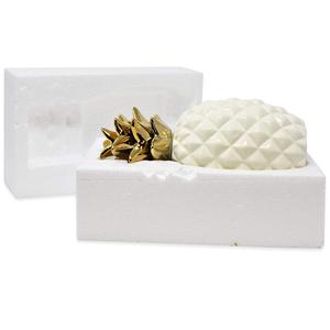 สับปะรดเซรามิก9 "สับปะรดกลมเซรามิกโชว์ชิ้นแกะสลักอย่างสวยงามด้วยรายละเอียดที่สมจริง,สีขาวเงากับทองพบ - Product Image 2