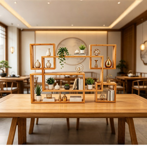 Bamboo <b>Wall</b> <b>Mounted</b> Storage Rack Multi Compartment Display <b>Shelf</b> For Tea Room Modern Chinese Style Rectangle Shape - Product Image 4
