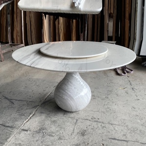Natural <strong>White</strong> Black Marble <strong>Round</strong> <strong>Dining</strong> 6 Seater <strong>Table</strong> With Rotating <strong>Table</strong> Solid Water Drop Base for Home Hotel Villa - Product Image 4