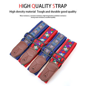 สายกีตาร์โพลีเอสเตอร์แบบปรับได้50มม. สไตล์วินเทจทนทานปลายหนังออกแบบโลโก้แบบพกพาสำหรับกีตาร์เบสอะคูสติก - Product Image 2