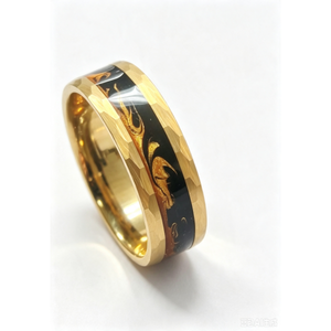 4mm Men and Women Ring Hammered Inlay <strong>Opal</strong> and Meteorite Black Plated Factory Directly Sell - Product Image 5