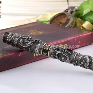 Bella penna stilografica d'oro Jinhao "doppi draghi che giocano con la perla" - Product Image 1