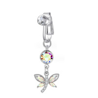 Edelstahl Blumen-Herz Bauchnabelpiercing mit CZ-Steinen zum Anklipsen, Ohrring ohne Piercing, Hängender Fake-Bauchnabelpiercing-Schmuck, Geschenk