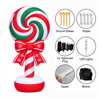 Sucette gonflable de Noël de 1,80 m avec nœud et motif flocon de neige en tissu Oxford 240D, décoration de jardin extérieure pour les fêtes