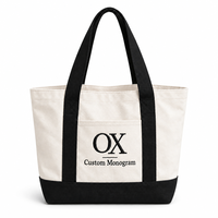 Sac fourre-tout en toile personnalisé avec monogramme brodé, sac à main noir avec poche avant, sac en coton robuste pour le travail et les voyages