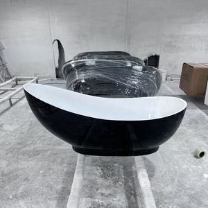 Modern Freestanding Acrylic Bathtub Black Moon-Shaped Whirlpools 1-Person Hot Soaking <strong>Bath</strong> with Drainer Accessory - Product Image 4