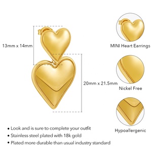 Latest 18K Gold Plated Stainless Steel Jewelry Double Love Heart Shaped Unique Drop <strong>Earrings</strong> For Women Gifts <strong>Earrings</strong> E231465