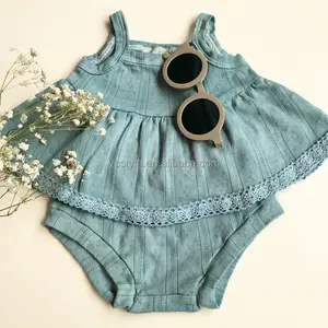 Çocuk giyim seti kolsuz bebek kız kıyafetler fırfır boyundan bağlamalı elbise + şort yaz çocuk bebek giyim seti