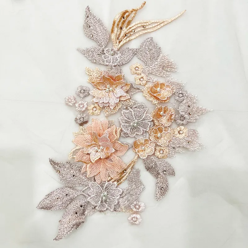 ZSY el yapımı boncuklu payetler dantel aynalı çiçekler boncuklu aplike 3D çiçek korsage yama