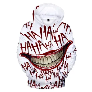 Pull à impression numérique, Source de commerce extérieur, Sublimation, blanc, capuche chaud pour hommes 3D, tissu de velours d'halloween doublé