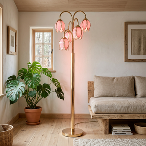 Lampe sur pied LED moderne de haute qualité, série Lotus, en verre rouge, lumière chaude, tige de fleur, fabrication artisanale - Product Image 6