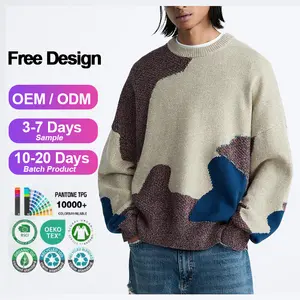 Custom LOGO men's sweaters Crew neck pullover Long Sleeve Jacquard knit top landscape designer cotton knitwear sweater for men