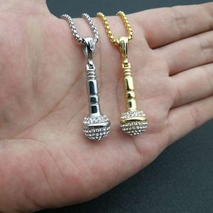 <b>Titanium</b> Steel Gold Plated Microphone Pendant Necklace With Diamond Pave Setting Unisex Party Jewelry - Product Image 4