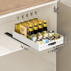 Penyimpanan rumah kabinet tarik pengatur 16.9 \ "D putih dapur kamar mandi dapur 11.8" W rak geser tetap perekat laci penyimpanan - Product Image 3
