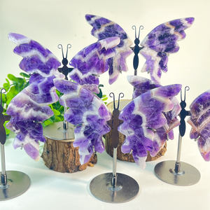Mariposa de cristal natural de varios <span class=keywords><strong>materiales</strong></span> al por mayor con alas de mariposa de amatista de cuarzo curativo soporte decoración del hogar - Product Image 1