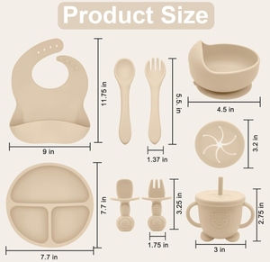 Ensemble de fournitures de sevrage LED en silicone pour l'alimentation du bébé comprenant des bols à succion assiettes divisées ustensiles à bavette réglables essentiels pour l'alimentation - Product Image 6