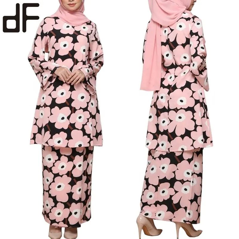 OEM Islamic Clothing Malaysia Digital Print Polyblend Blouse Muslimah Wear Modern Long Skirt Kebaya Baju Kurung and Baju Melayu