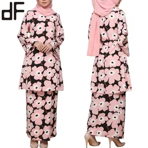 OEM İslam giyim malezya dijital baskı Polyblend bluz Muslimah giyim Modern uzun etek Kebaya Baju Kurung ve Baju Melayu