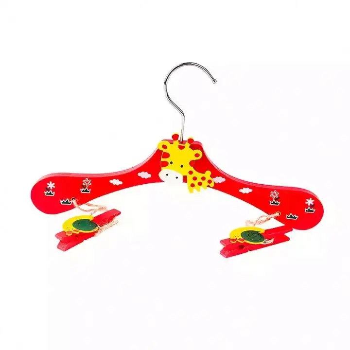 R1034 Kids Cartoon Wooden Hangers Clothes Pants Heavy Duty Hangers with Hook Organizer Baby Children Wooden Hangers