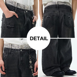 מותאם אישית אמריקאי בסגנון וינטג במצוקה ג 'ינס לגברים רופפים וישר מתאים לגמור בסגנון רחוב גבוה לגברים - Product Image 6