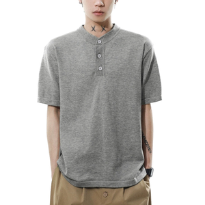 Wholesale Custom Logo Men Textured Henley T-<b>Shirt</b> 3 <b>Button</b> <b>Half</b> Placket Solid Color Short Sleeve Loose Fit Basic Casual Tees - Product Image 3